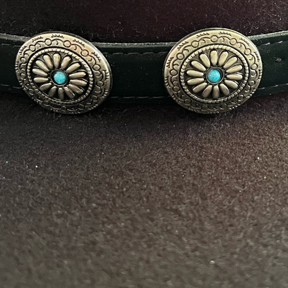 Boutique Black Boho Wool Wide Brimmed Hat With Turquoise/Western Detailing - Picture 2 of 12